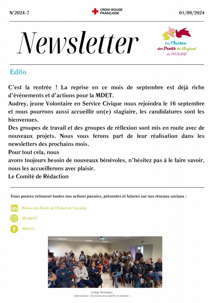 la newsletter de rentrée